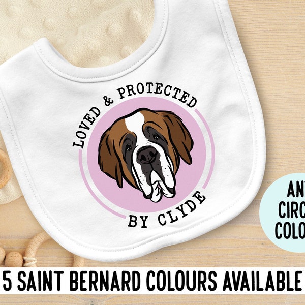 Saint Bernard Baby Bib/ Personalised Dog Face Baby Burb Cloth/ Custom Saint Bernard Name Baby Gifts/ Cute Dog Owner Baby Shower Present