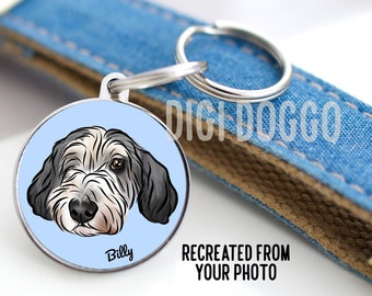 Pet portrait id tag/ personalised dog face illustration tag/ custom dog collar tag/ pet name tag/ dog drawing from photo/ aluminium tag