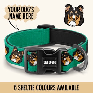 Sheltie halsband/gepersonaliseerde hond illustratie gezicht patroon kraag/sublimatie print halsband/Sheltie hond moeder/Shetland herdershond cadeau