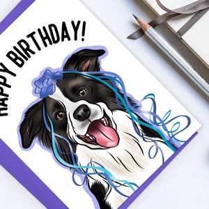 Border Collie Birthday Card/ Cute Dog Illustration Greeting Card/ Pet Owner Postcard Gift/ Personalised Dog Breed Card/ Handmade Card
