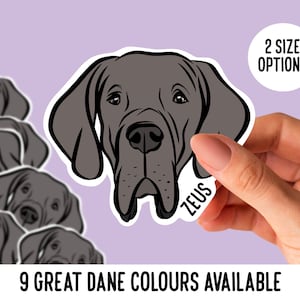 Adesivi viso alano / Adesivi personalizzati con nome alano fustellato / Regalo proprietario del cane alano personalizzato / Adesivo per laptop alano arte