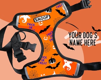 Personalized Halloween Dog Harness: Spooky Print, No-Pull Step-In