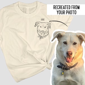 Outline Dog Drawing T-Shirt/ Personalised Pet Line Portrait Crewneck Tee/ Custom Pet Name Shirt/ Illustration from Photo/ Dog Owner Gift