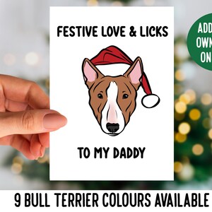 Bull Terrier Merry Christmas Card / Custom Bully Breed Greeting Card / Dog Portrait Festive Card / Bull Terrier Owner Personal Greeting Card