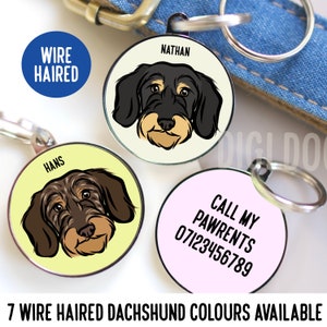 Wire Haired Dachshund ID Tag/ Custom Dachshund Face Portrait Tag/ Personalised Sausage Dog Name Tag/ Dachshund Owner Microchip Collar Tag