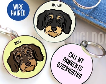 Custom Wire Haired Dachshund ID Tag: Personalized Dog Portrait