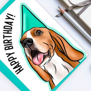 Carte d’anniversaire Beagle/ Carte de vœux personnalisée pour chien mignon/ Carte postale de race de chien/ Carte de célébration de maman Beagle/ Carte pliée de portrait d’animal de compagnie