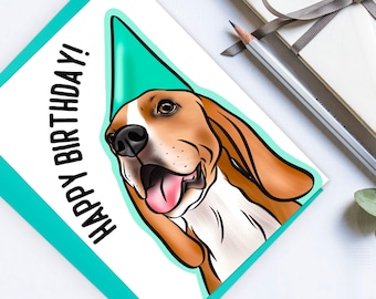 Beagle Birthday Card With Balloons and Party Hat, Happy Dog Birthday ...