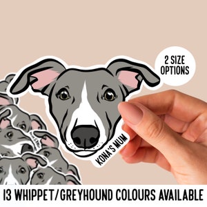 Adesivi Whippet personalizzati / Adesivi levriero per laptop personalizzati / Decalcomania adesiva faccia di cane / Adesivi con nome Whippet carino / Regalo per il proprietario di Whippet