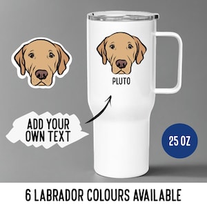 Labrador Travel Mug/Stainless Steel Cup with Handle/Chocolate Lab Travel Bottle/Labrador Drawing Thermos Mug/Customisable Labrador Tea Mug