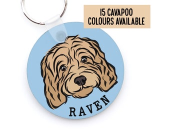 Cavapoo Face Keyring/ Personalised Dog Name Keychain/ Custom Cavapoo Portrait Keyring/ Cute Cavapoo Owner Gift/ Pet Face Memorial Keyring