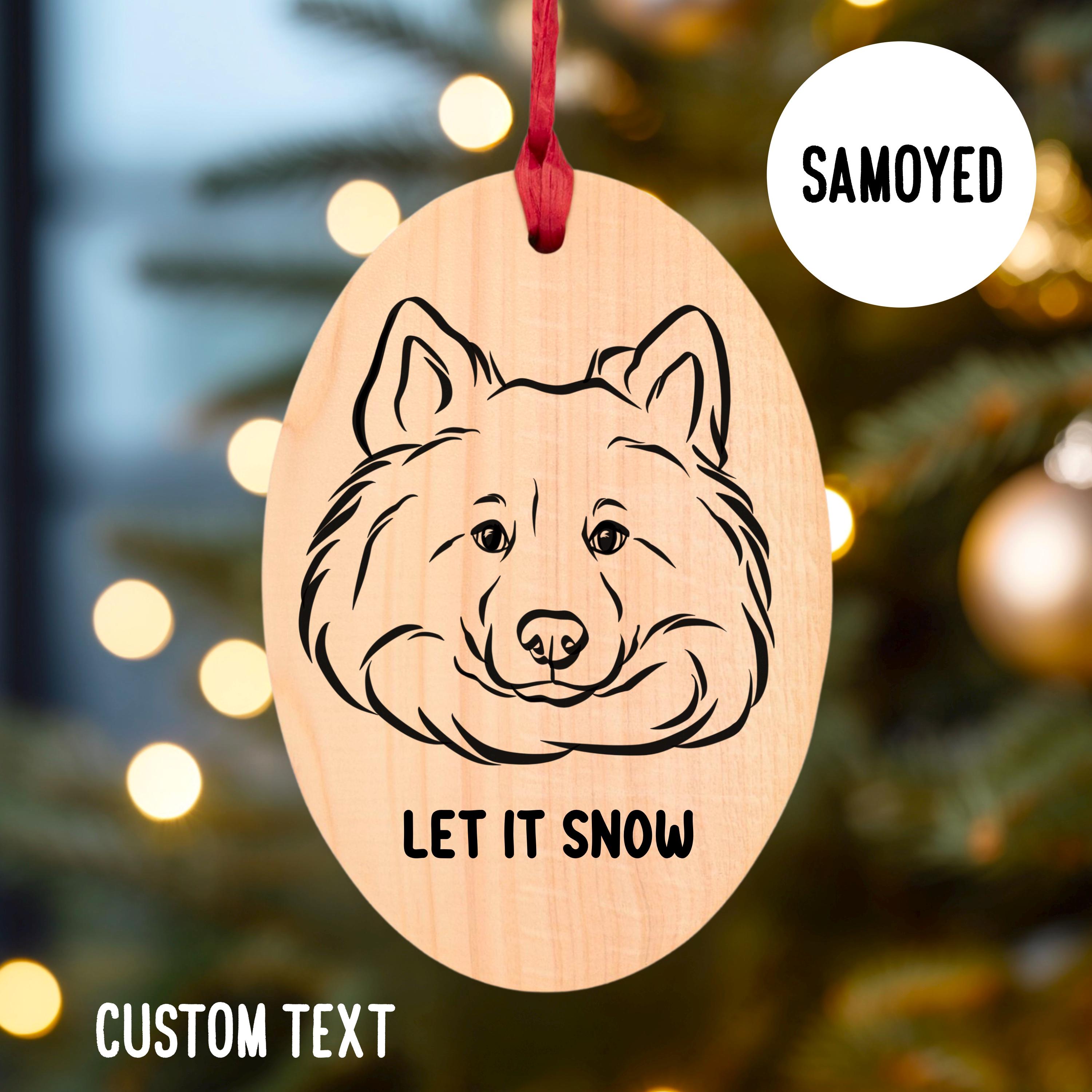 カスタムサモエドクリスマスオーナメント：UVプリントのヒノキ製犬用