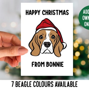 Cartolina di Natale Beagle / Design della cartolina d'auguri di razza di cane / Cartolina di buon Natale personalizzata faccia Beagle / Regalo festivo proprietario Beagle personalizzato