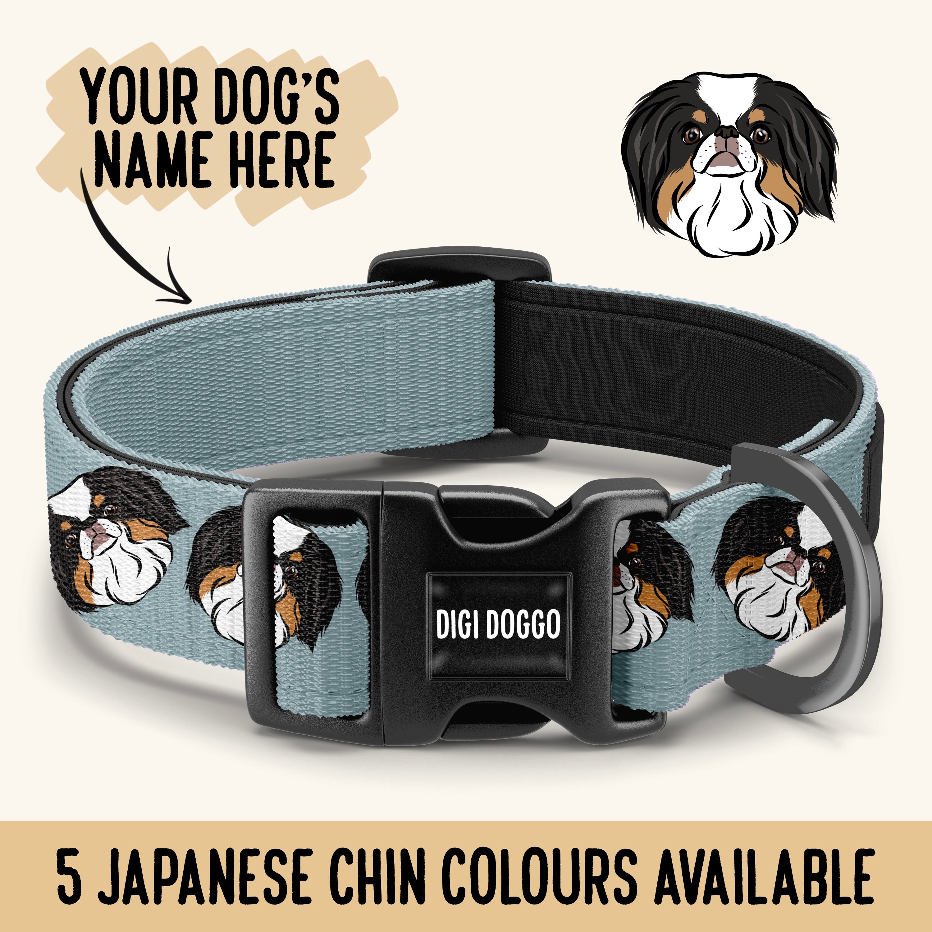 Personalized Japanese Chin Dog Collar: Custom Face Pattern