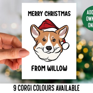 Corgi Christmas Card/ Customised Corgi Name Greeting Card/ Festive Dog Breed Folded Card/ Personal Christmas Card/ Welsh Corgi Owner Card