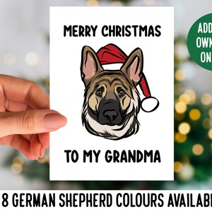 German Shepherd Christmas Card/ Festive German Shepherd Owner Card/ Personalised GSD Breed Greeting Card/ Dog Portrait Santa Hat Card Gift
