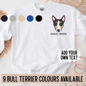 Bullterrier Gesicht Sweatshirt / personalisierte Bully Rasse Pullover / Bullterrier Porträt Geschenk / benutzerdefinierte Hunde Illustration Unisex Rundhalspullover