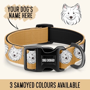 Samoyed Dog Collar/ Large Dog Personalised Collar/ Dog Buckle Collar/ Designer Pet Collar/ Samoyed Owner Gift/ Unique Dogue Mum Present