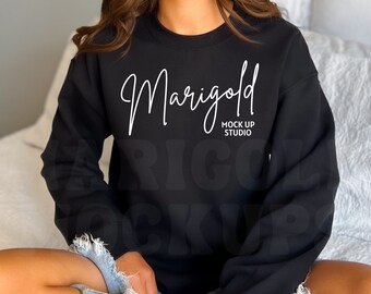 Gildan Black Sweatshirt Mockup | Neutral Sweatshirt Mockup | Gildan Sweatshirt 18000 Mock Up | Black Crewneck Mock Up
