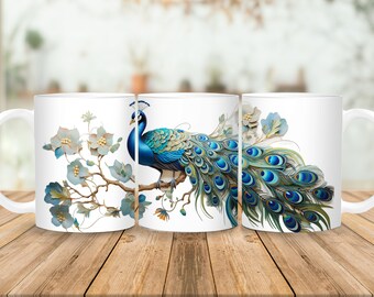 Taza de pavo real, taza boho, regalo de pavo real, regalo boho, regalo para ella