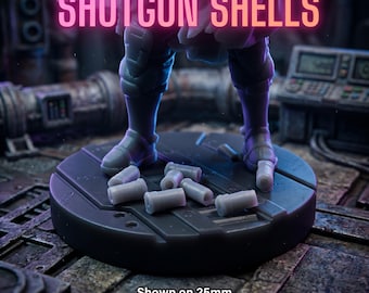 Cartuchos de escopeta x250 IMPRESIÓN para juegos de guerra en miniatura. Escala 28/32 mm. Piezas impresas en 3D para bases, kits y escenografía.