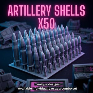 Artillery Shells x50 PRINT for miniature wargaming. 28/32mm scale. 3d printed bits for basing, kitbashing, scenery.