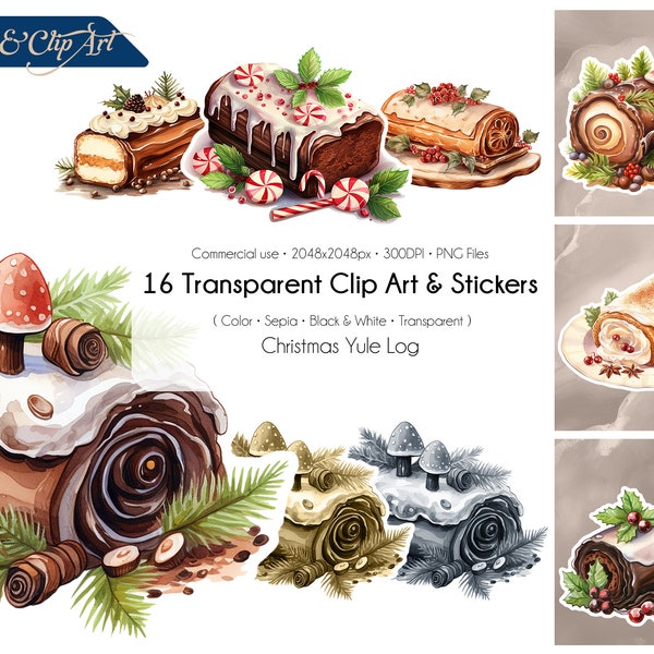 Stickers and Clip Art Christmas Yule Log PNG Digital Product for Commercial Use