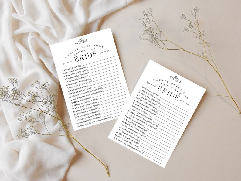 20 Questions About the Bride, Minimalist Bridal Trivia Game Card ...