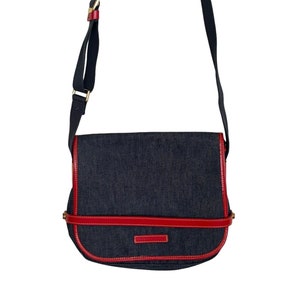 Dooney & Bourke Y2K Purse | Dark Denim and Red Leather Crossbody Messenger Bag