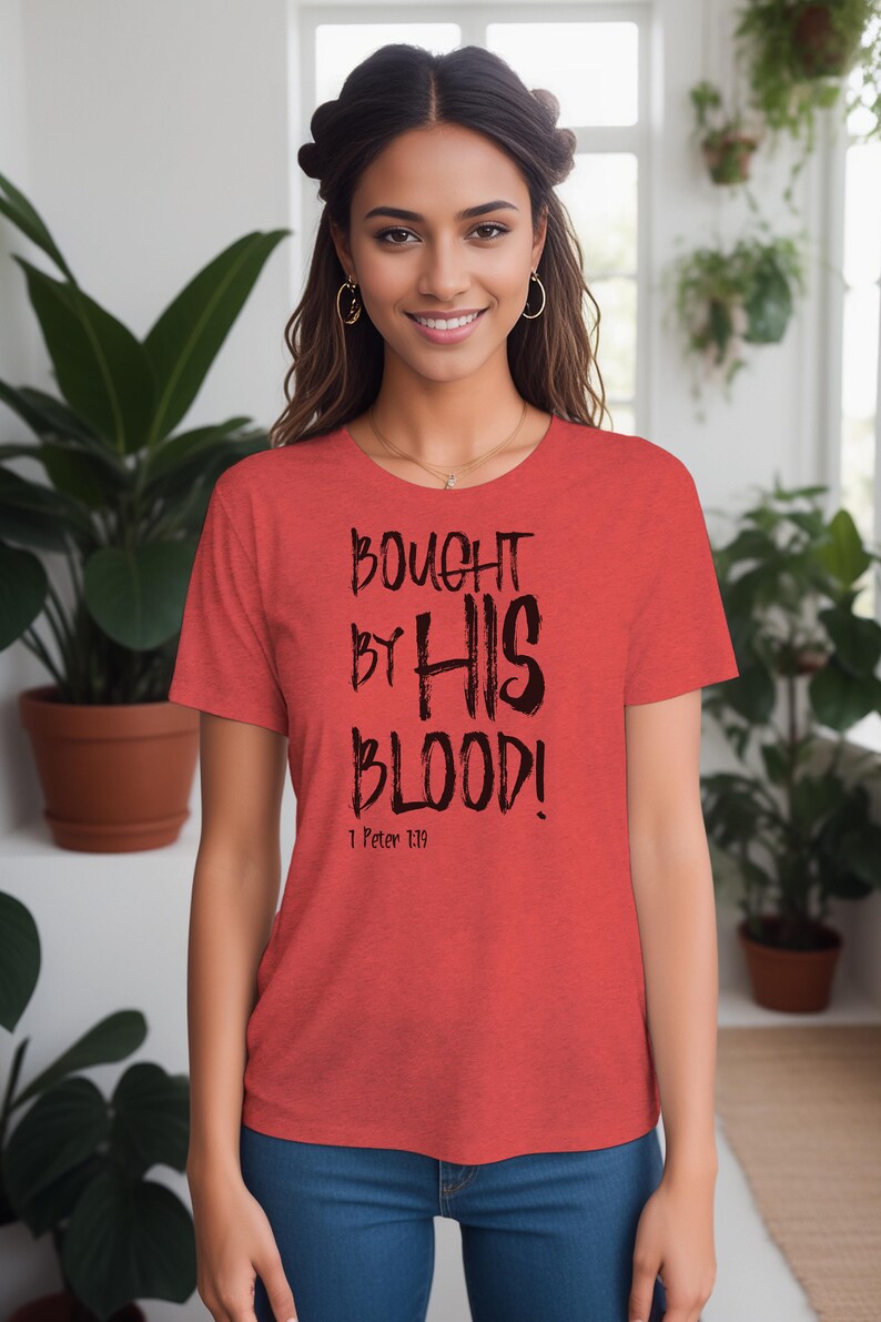 Bought by His Blood Christian T Shirts Women Bible Verse Shirt Jesus