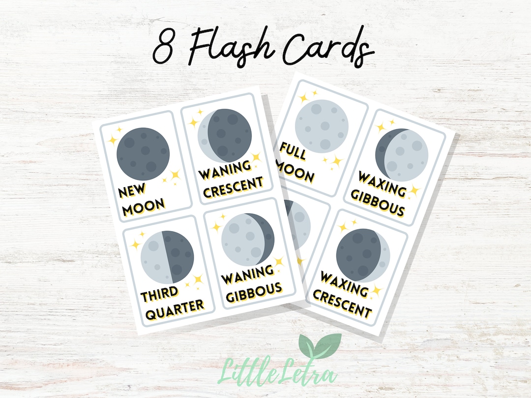 Phases of the Moon Flashcards Printable 8 Lunar Phases Flash - Etsy UK