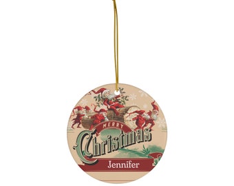 Custom Name Merry Christmas Santa Ceramic Ornament,  Great Gift