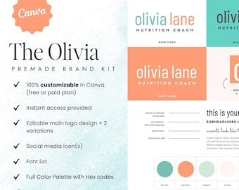 Olivia Brand Kit: Canva Logo Template for Coaches (Digital Download)