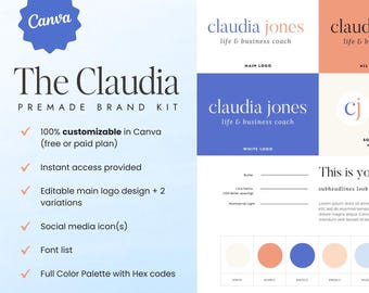 Kit de marca Claudia: Plantillas de logotipos modernos para Canva (Descarga digital)