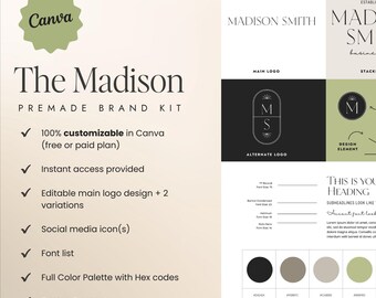 Madison Brand Kit: Elegant Logo Templates for Canva (Digital Download)