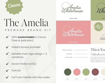 Amelia Brand Kit: Customizable Canva Logo Template (Digital Download)