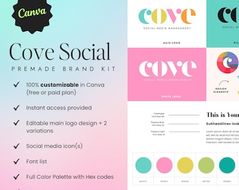 Cove Social Brand Kit: Customizable Canva Logo Template (Digital Download)