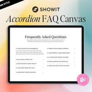 Showit FAQ Canvas | 2-Column Accordion Style Add-On | Customizable FAQ Section Template for Showit Websites