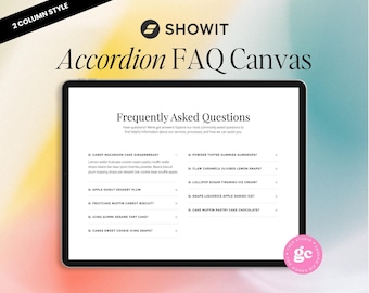 Showit FAQ Canvas | 2-Column Accordion Style Add-On | Customizable FAQ Section Template for Showit Websites