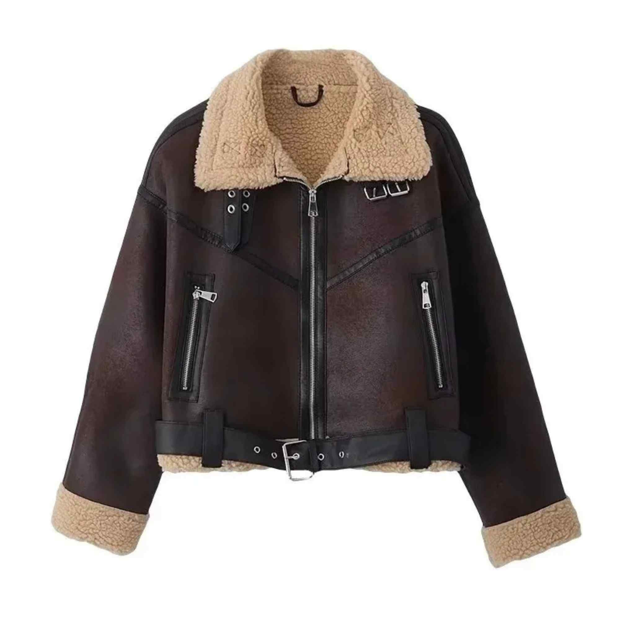 Woman's Fashion Shearling Women Brown Coat Jacket, Shearling Warm ...