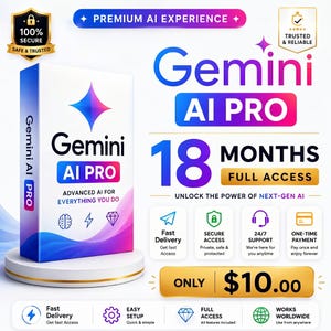 Gemini Pro 18-månaders prenumeration med fullständig åtkomst och 5 TB molnlagring (aktivering i din e-post)