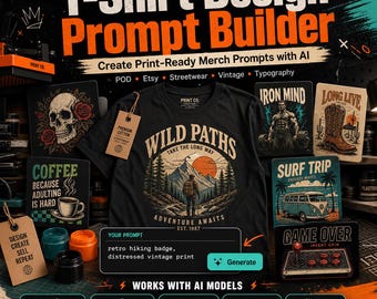 T-Shirt Design Prompt Builder | POD Shirt Graphic Prompts for Etsy Merch, Typography & Print on Demand