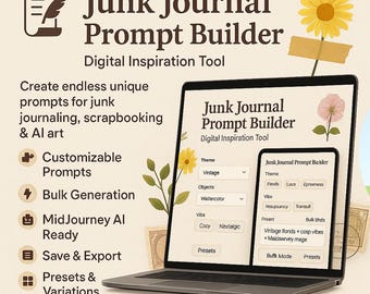 Junk Journal Prompt Builder / Strumento per scrapbooking di effimeri digitali / Prompt artigianali stampabili per progetti di carta e scrapbooking
