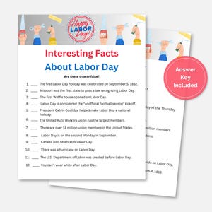 Labor Day Trivia Game | Printable Trivia Game | September Trivia | Labor Day Trivia | True False Trivia Game | Party Game | Instant Download
