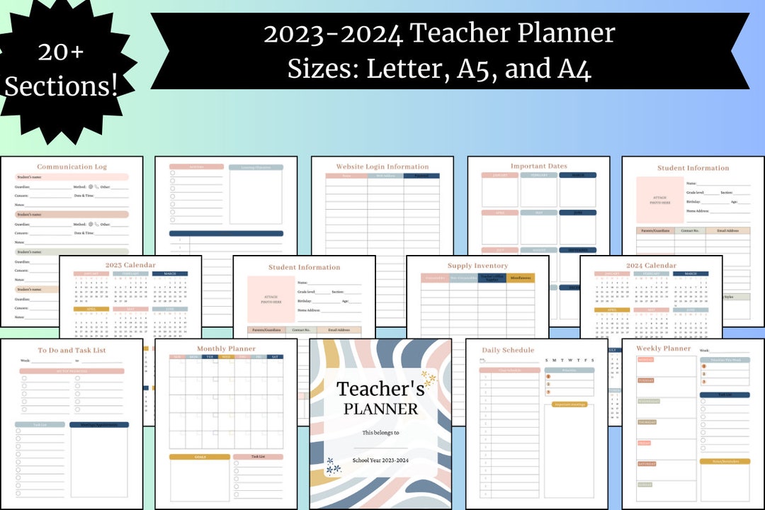 20232024 Teacher Planner Printable, PDF Printable Teacher Planner