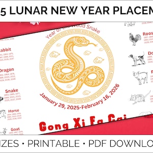 Printable Lunar New Year 2025 Placemat | Downloadable Year of the Snake Celebration | Digital Download Lunar New Year Decor