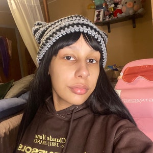 Custom Crochet Cat Ear Beanie - Crocheted Striped Kitty Ear Hat