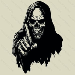 Grim Reaper Skeleton Cut Files | Grim Reaper finger Skull Vector Silhouette, Cameo, Cricut SVG, PNG, Dxf, Ai, Instant Download Laser Ready