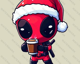 Deadpool navideño PNG: Archivo de corte de Cricut (Descarga digital)