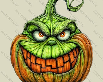 Cara de Grinch PNG: Diseño navideño (Descarga instantánea)